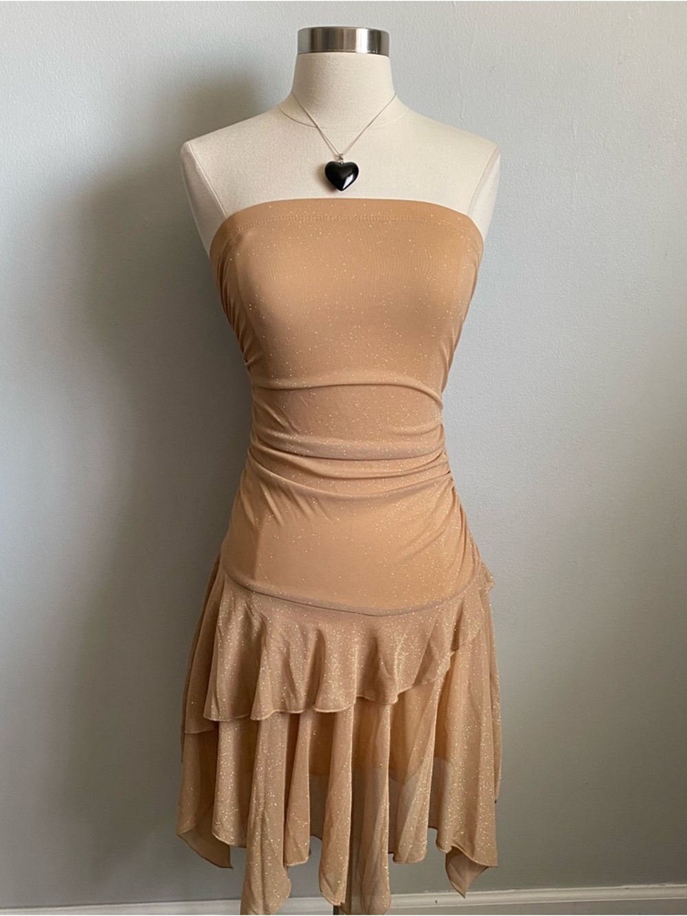 Y2K City Triangles Fairy tan glitter asymmetrical strapless mini dress